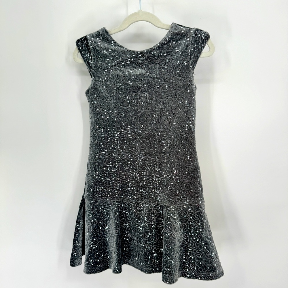 TCP Children’s Place Gray Velvet Sequin Drop Waist Dress Size Small 5/6.
